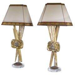 Coppia di lampade in legno dorato italiane del XVIII secolo