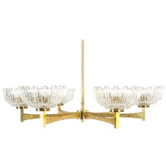 Hans-Agne Jakobsson Attributed Six-Arm Chandelier from Brass Glass, 1960