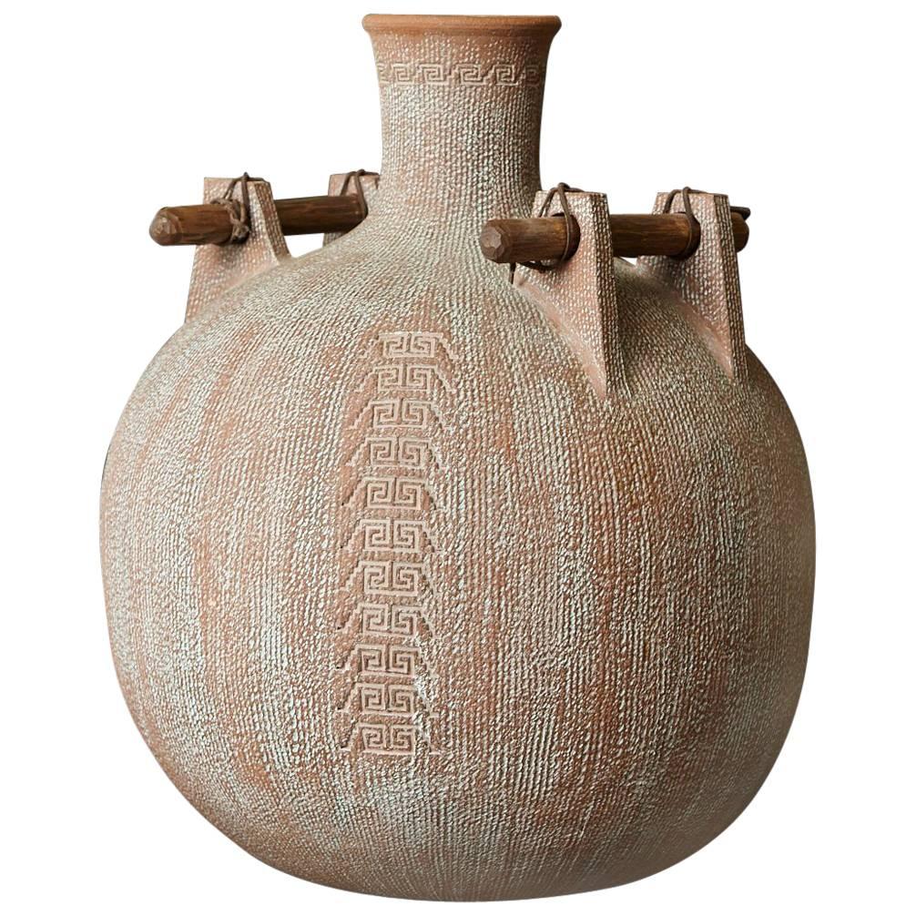Jack Moulthrop - Huge Ceramic Native Inspired Vessel with Wood Handles, Signed