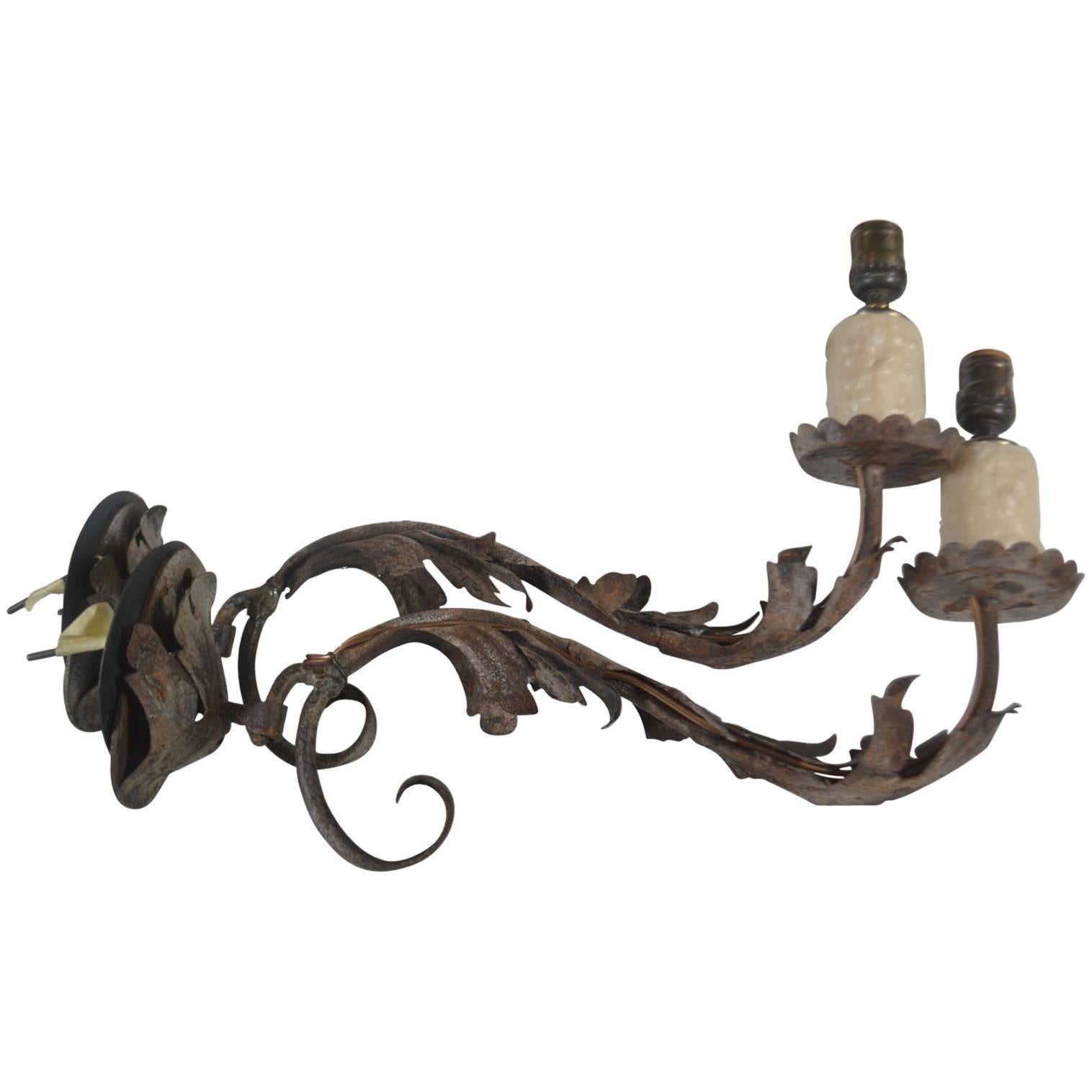 Italian, Pair of 18th Century Wrought Iron Wall Sconces For Sale