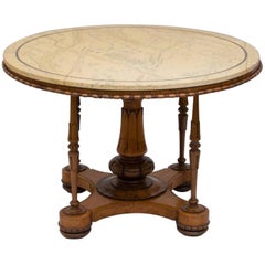 Table centrale anglaise William IV en érable et bois de rose sculpté à l'œil d'oiseau