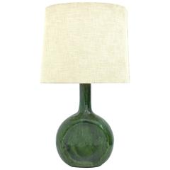 Green Ceramic Table Lamp with Original Shade, 1960s