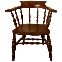 Antique 19th Century Elm and Ash Smokers Bow Office or Desk Chair