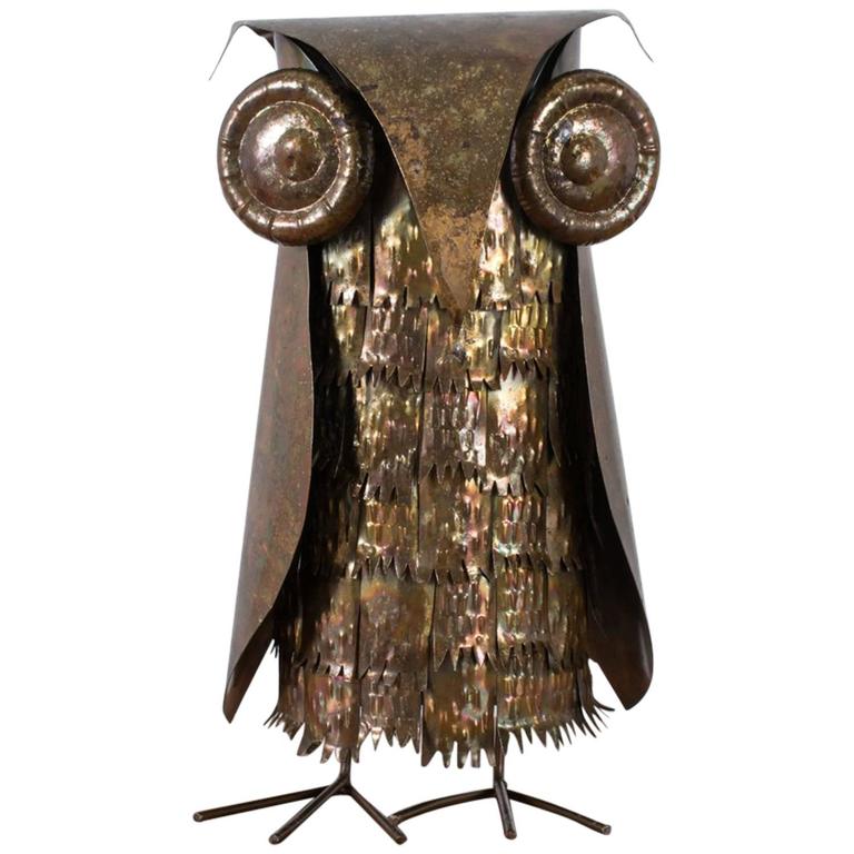 Vintage MidCentury Metal Owl Sculpture For Sale at 1stdibs