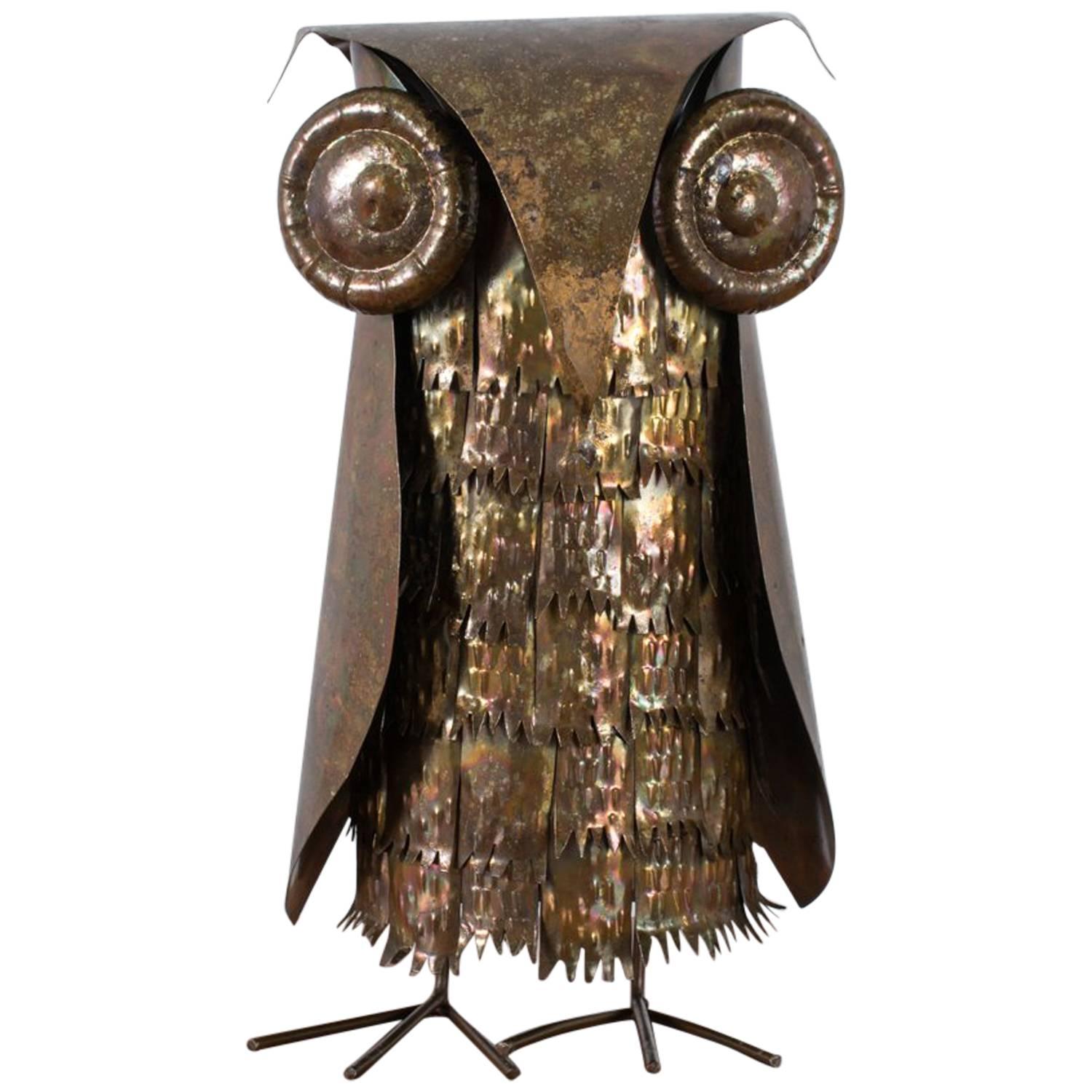 Vintage Mid-Century Metal Owl Sculpture For Sale