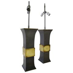 Pair of Pewter and Brass Asian Modern Lamps