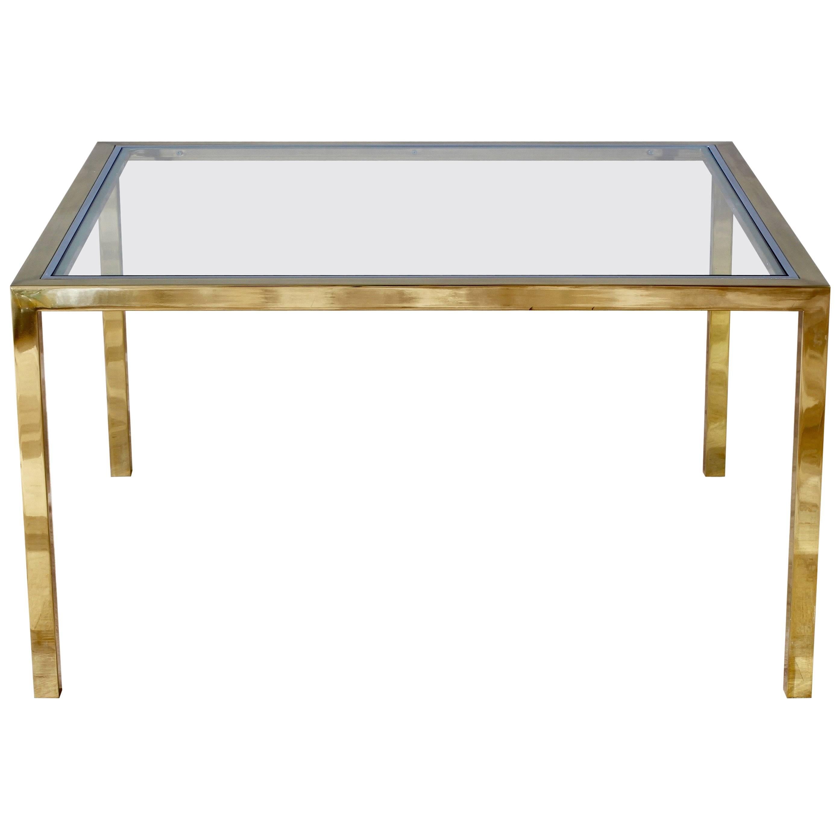 Large Brass and Chrome Mid-Century Coffee Table attributed to Maison Jansen
