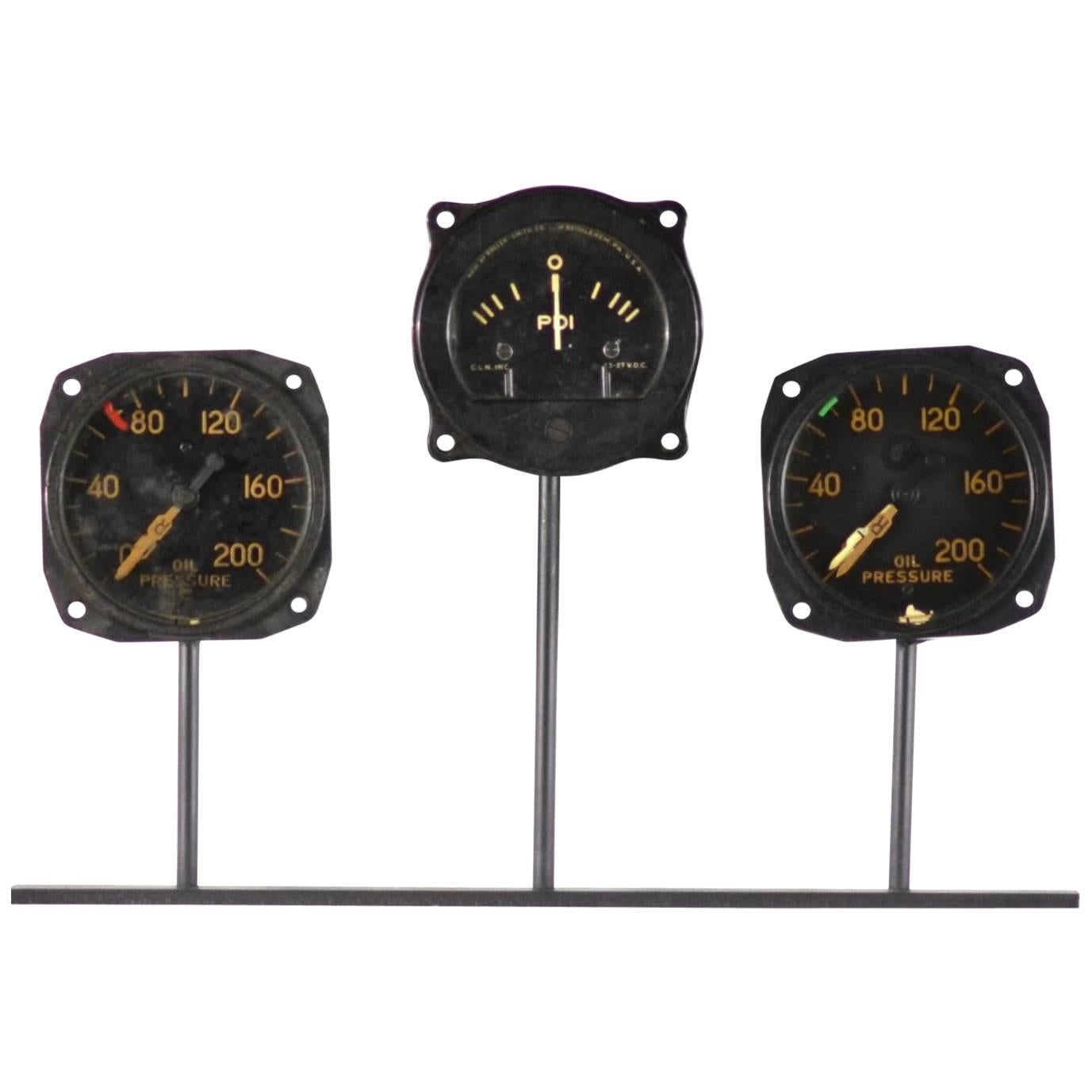 Rare Vintage Set of Gauges from Wwii B-17 and B-24 Planes