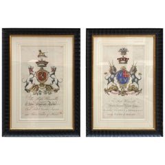 English Coat of Arms Framed Engravings from the Late 19th Century