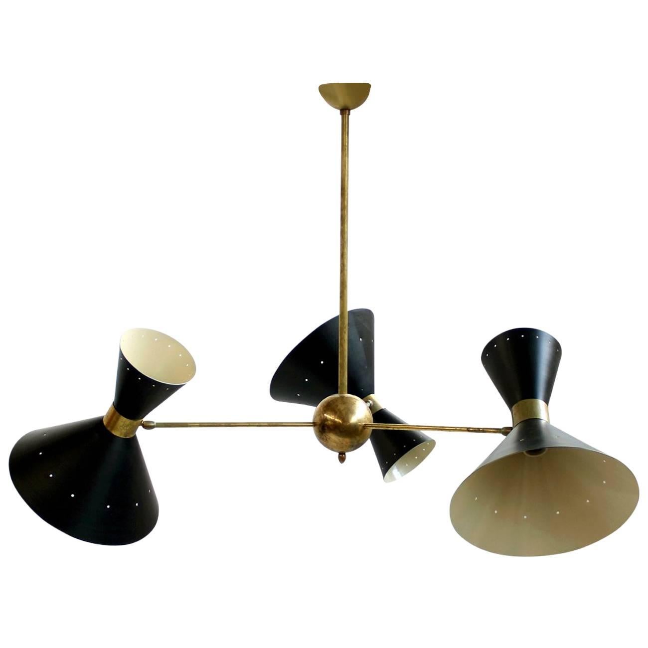 Beautiful Large Italian Adjustable Brass Modernist Chandelier in Stilnovo Style