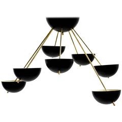 Beautiful Italian Flush Mount Starburst Brass Bowl Chandelier Stilnovo Style