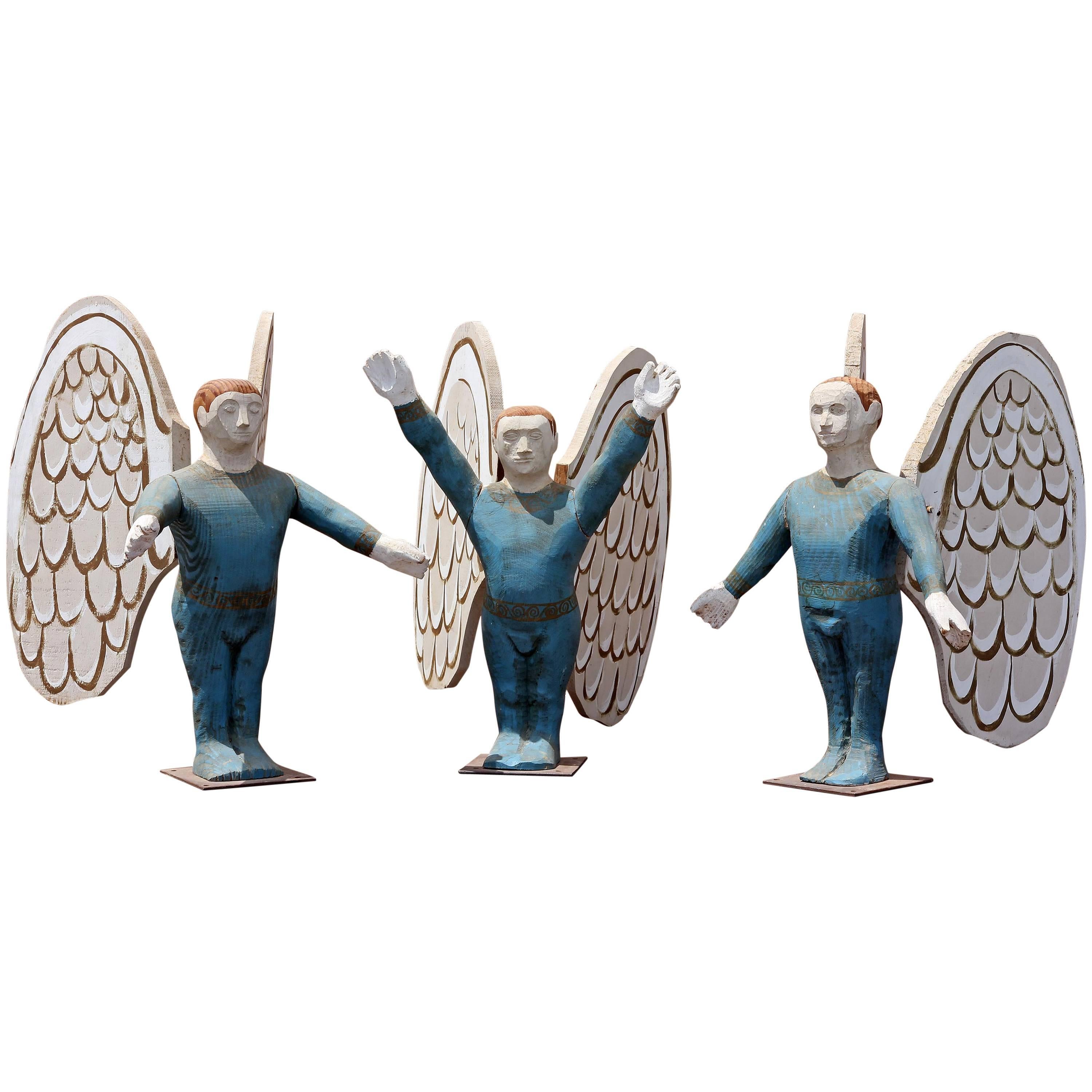 Carved Sculpture Folk Art Angel Acrobats