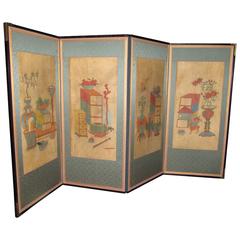 Antike koreanische Vier-Panel Folding gemalt Bildschirm