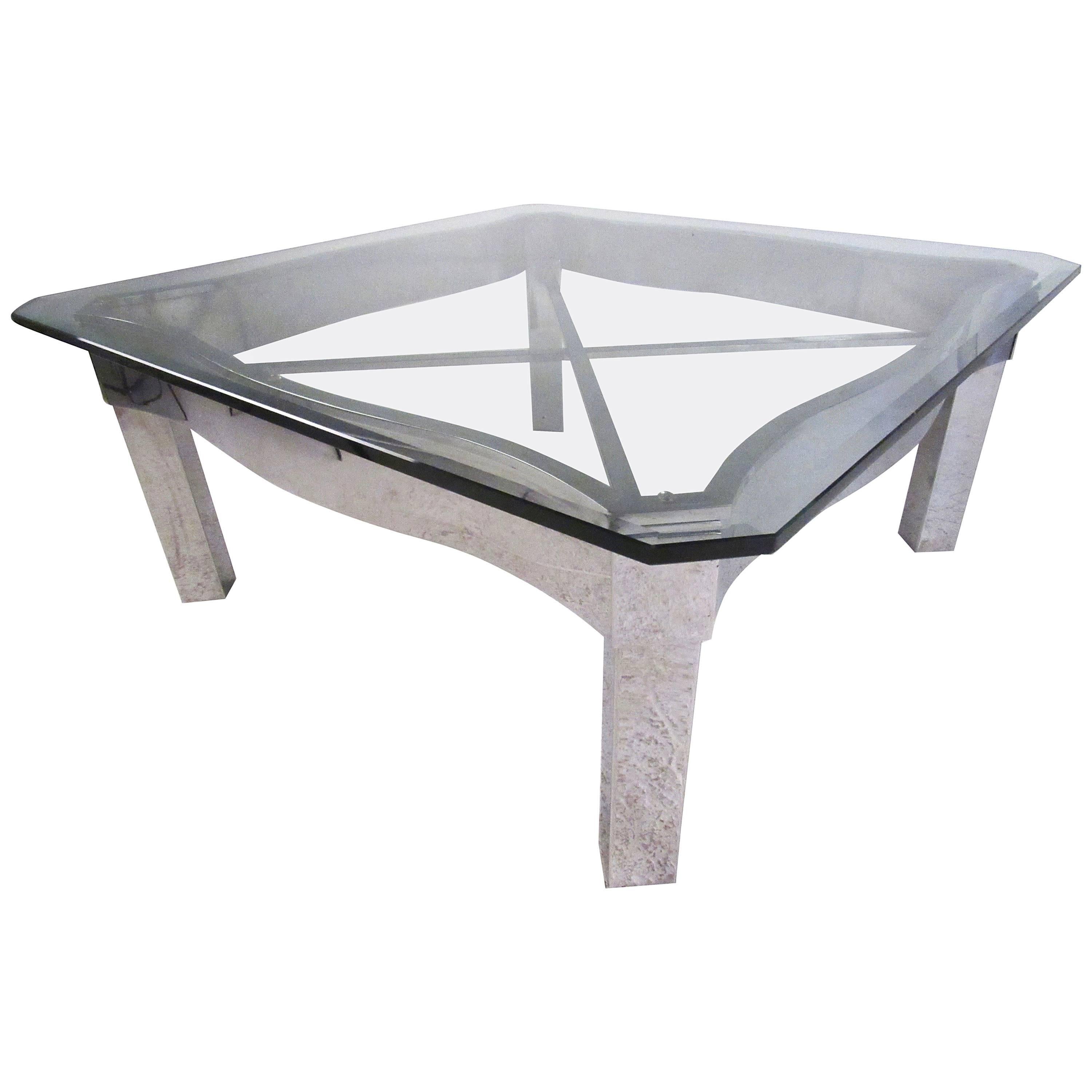 Contemporary Modern Chrome and Glass Coffee Table For Sale