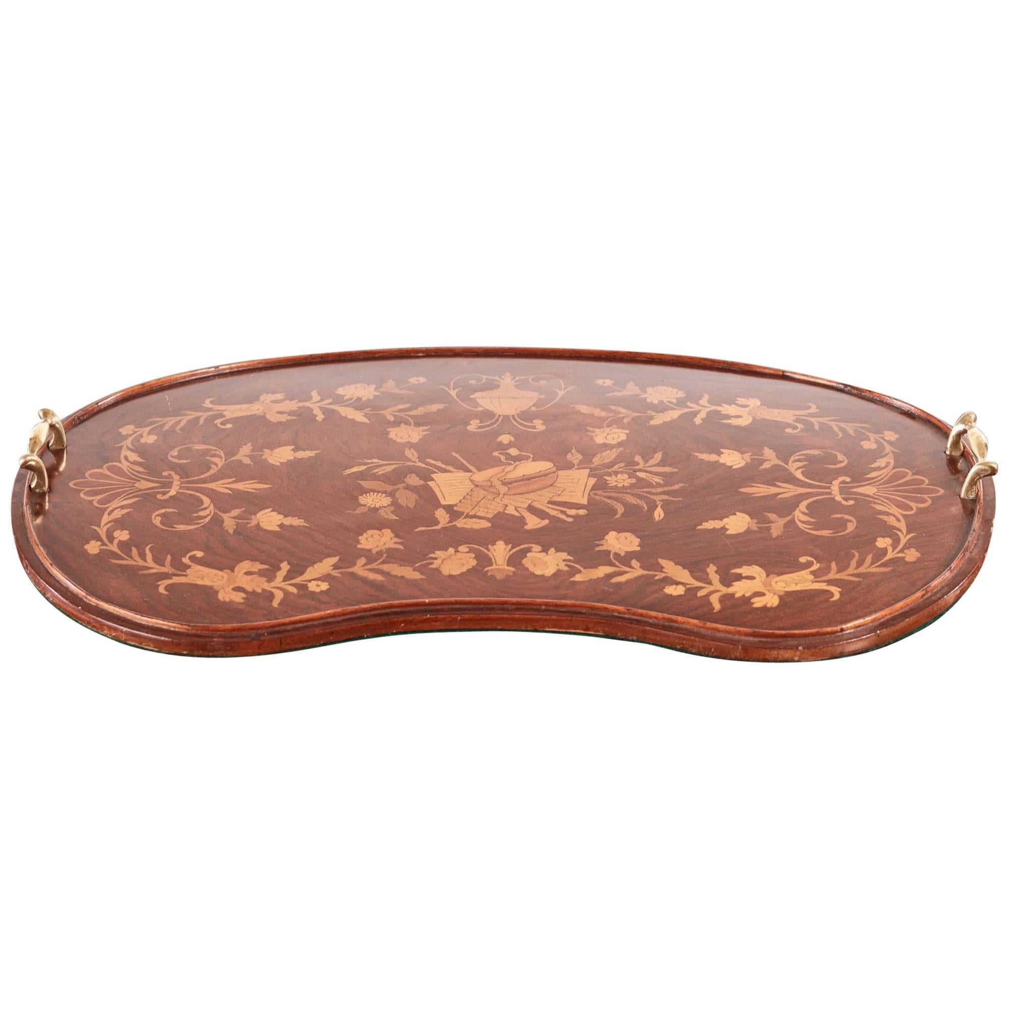 Fine Edwardian Inlaid Kidney Shaped Tray