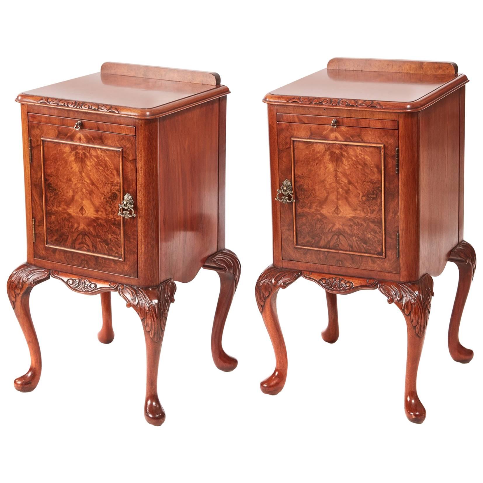 Fine Pair of Burr Walnut Bedside Cabinets
