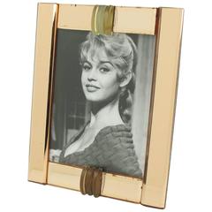 1940s French Copper Pink Mirror Picture Photo Frame with Frosted Glass Detail 8