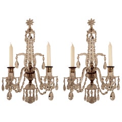 Pair of Late 18th Century Georgian Style Cut Crystal Two-Light Sconces