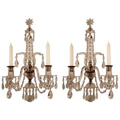 Pair of 19th Century Georgian Style Cut Crystal Two-Light Sconces 8