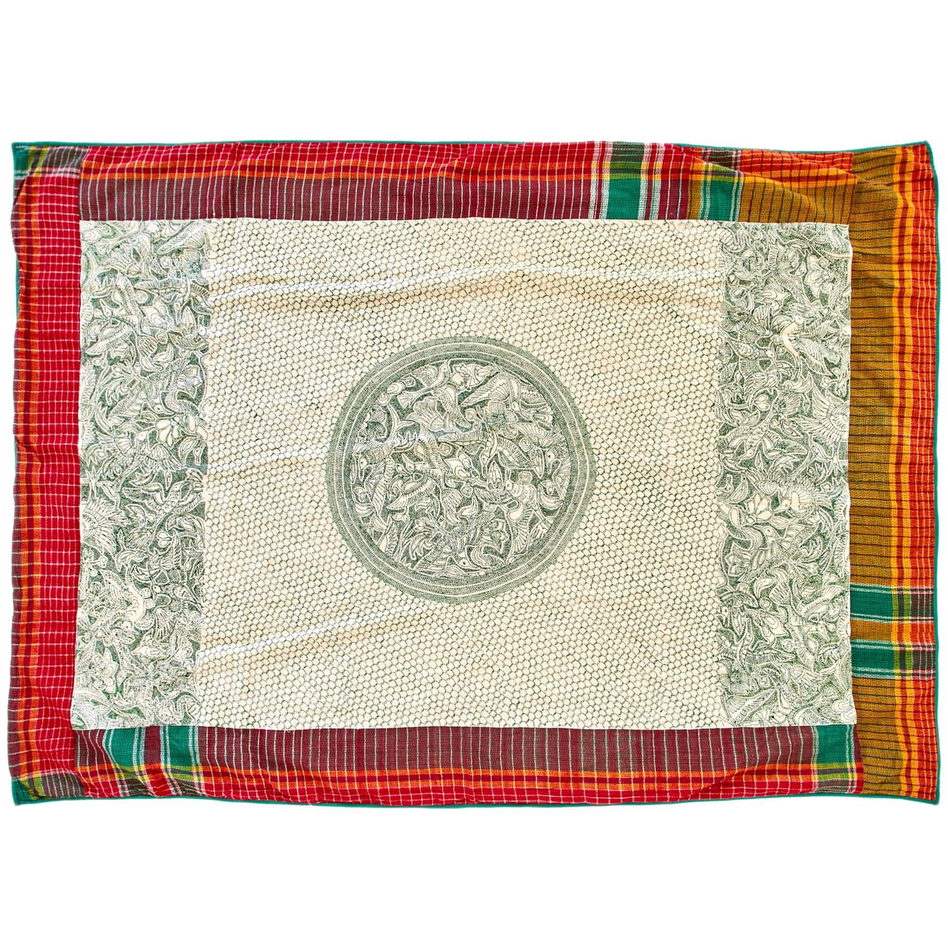 Rare Hand-Stitched Tribal Kantha Throw Blanket For Sale