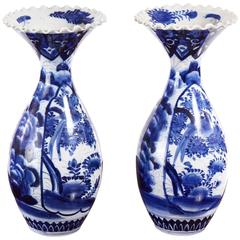Large Pair of 19th Century Japanese Blue and White Imari Vases