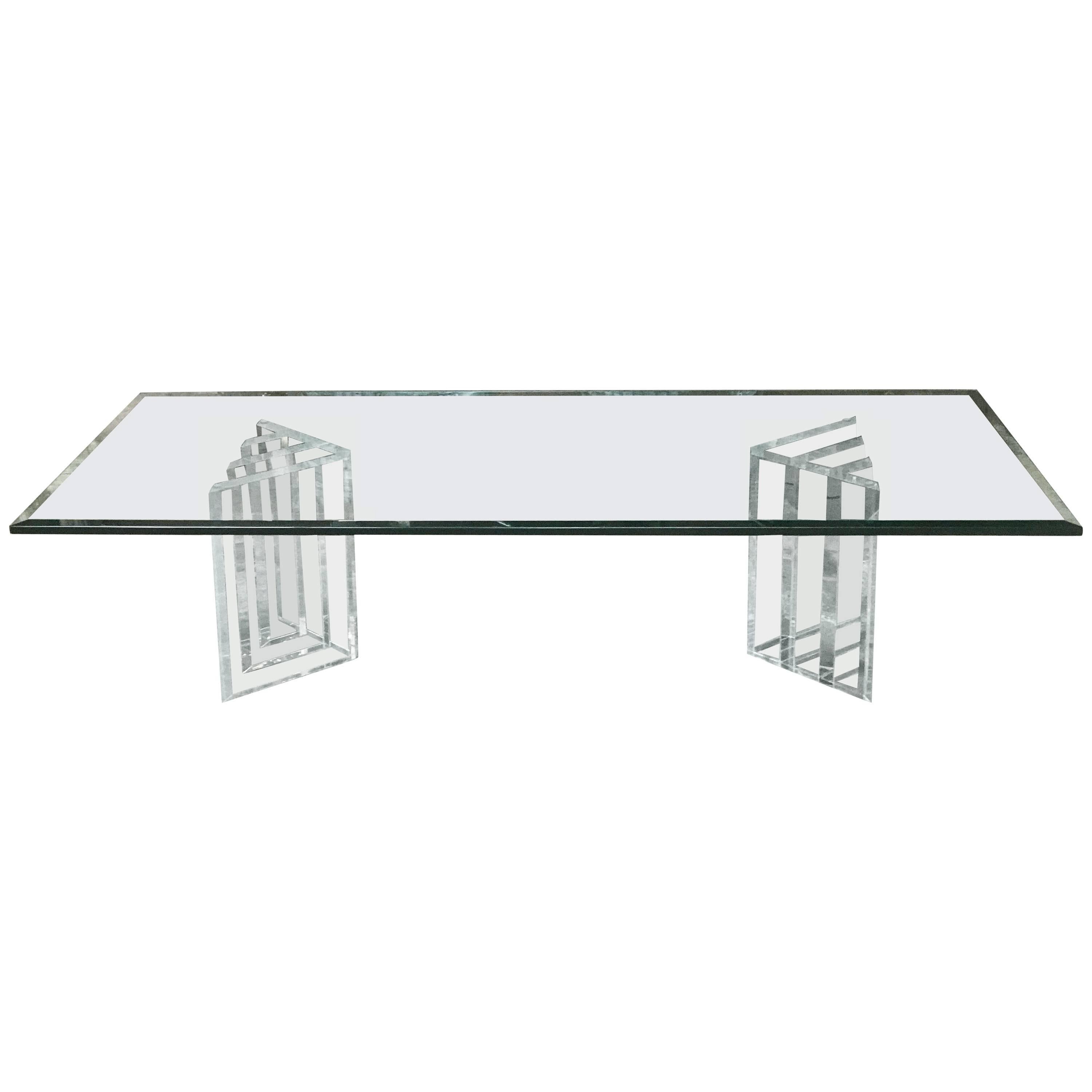 Beautiful Lucite Italian Coffee Table Base with Thick Glass Top