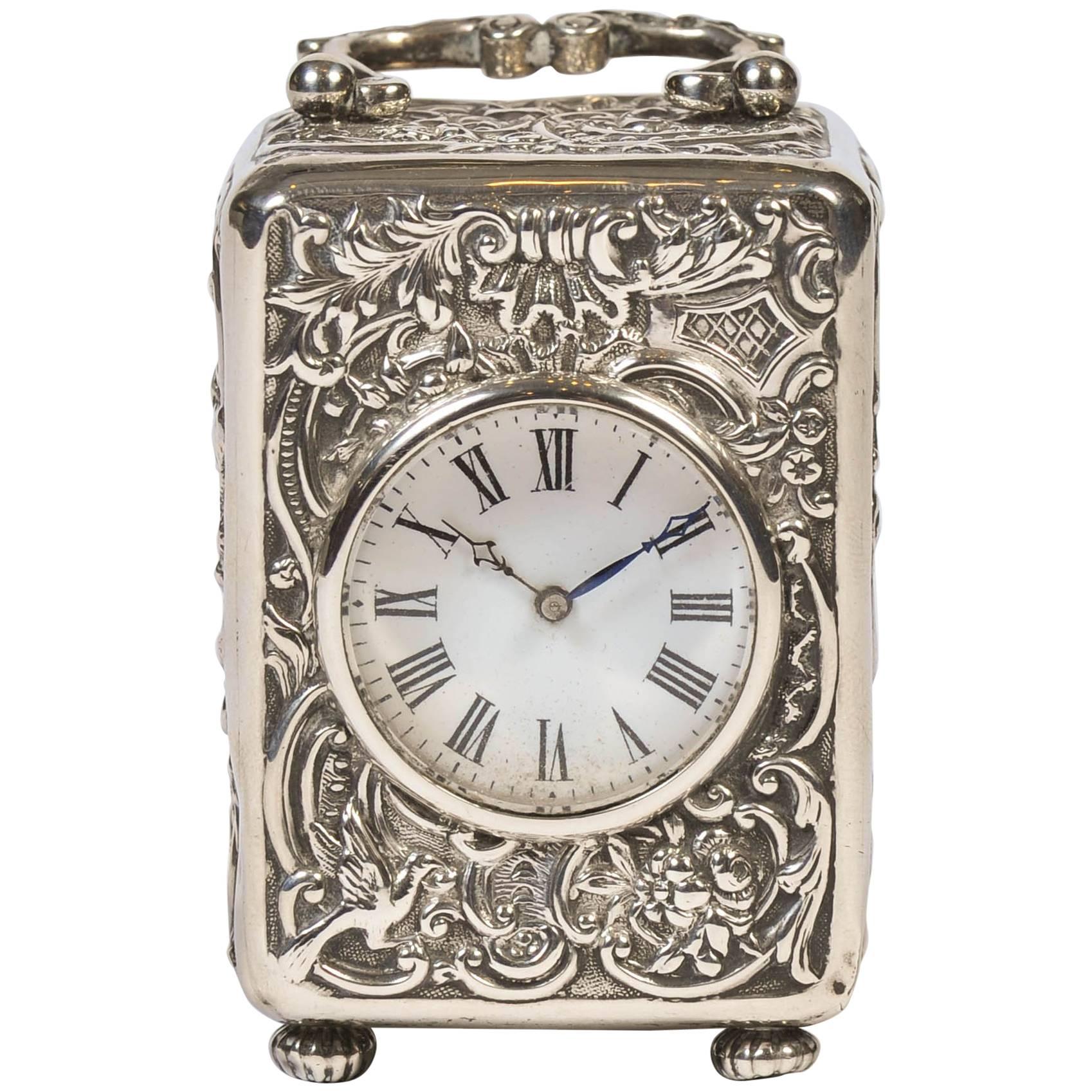 Sterling Silver Miniature Carriage Clock by William Comyns London, 1896