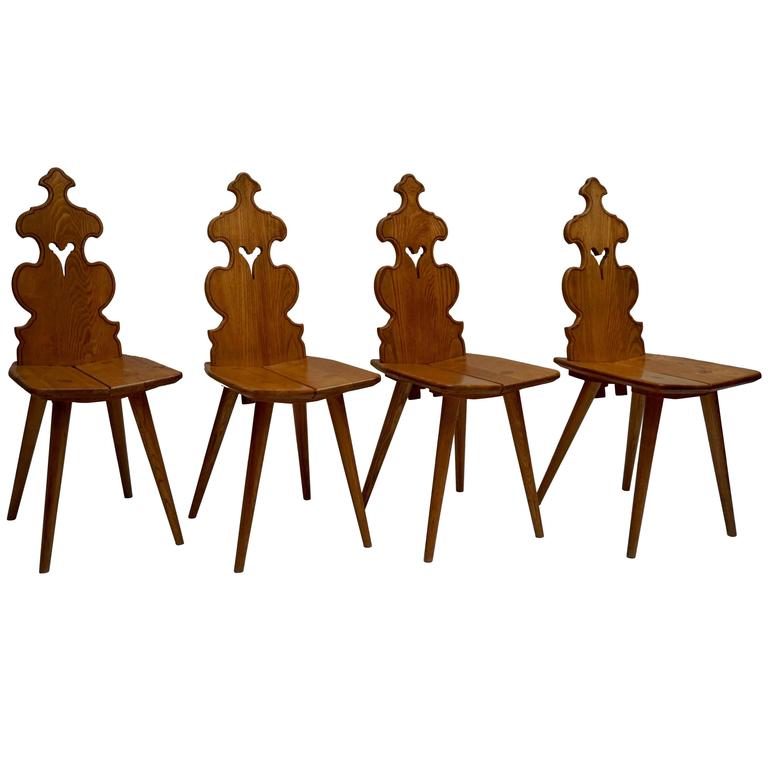 Set of Four Wooden Chairs For Sale at 1stdibs