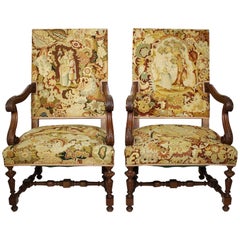 Antique Pair of French 19th-20th Century Baroque Style Carved Thrones Armchairs