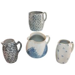 Collection of Four 19th Century Sponge Ware Pottery Pitchers