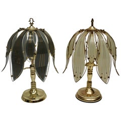 One of Two Brass and Glass Table Lamps