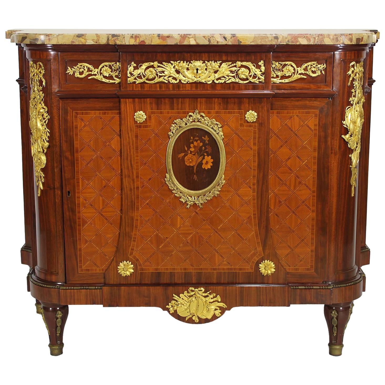 French 19th Century Louis XVI Style Ormolu-Mounted Marquetry Demilune Commode