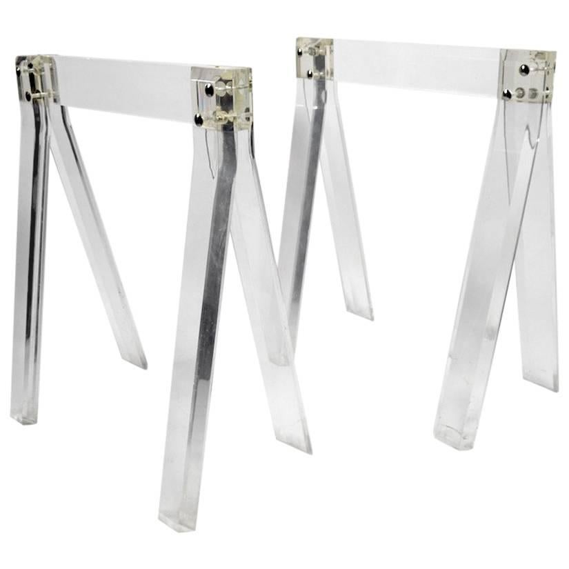 Pair of Lucite Sawhorse Table Bases