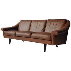 Aage Christiansen Danish Leather Sofa, 1960s
