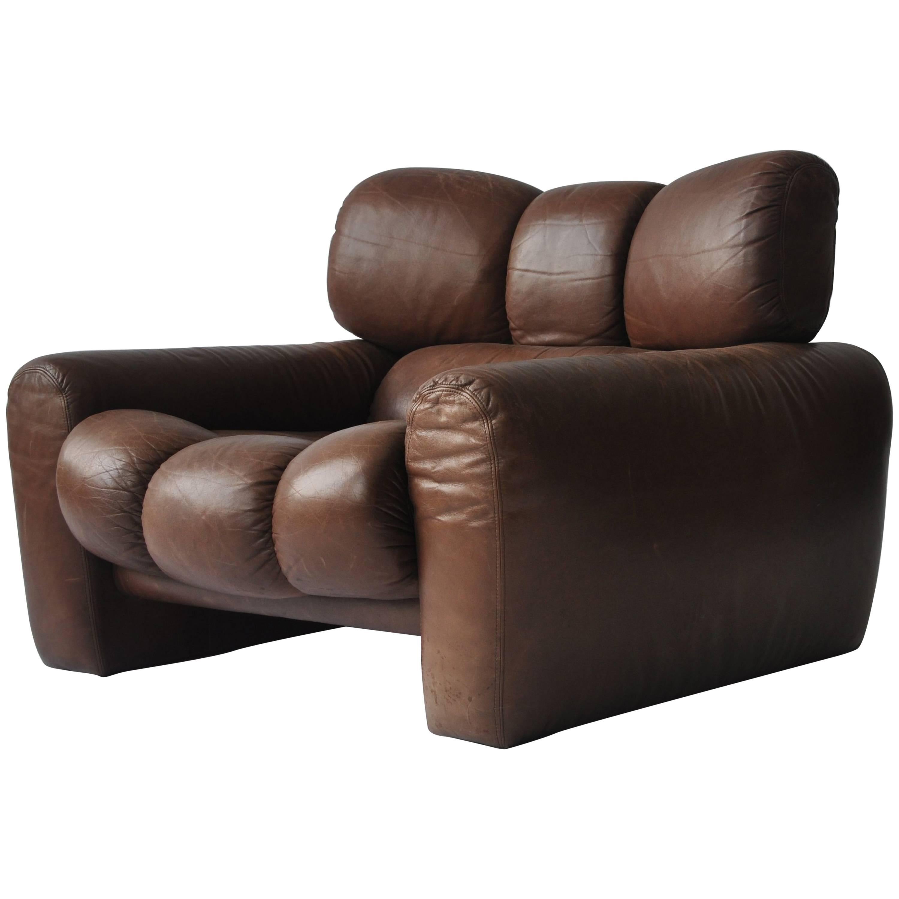 Large Scale 1970s Leather Lounge Chair For Sale