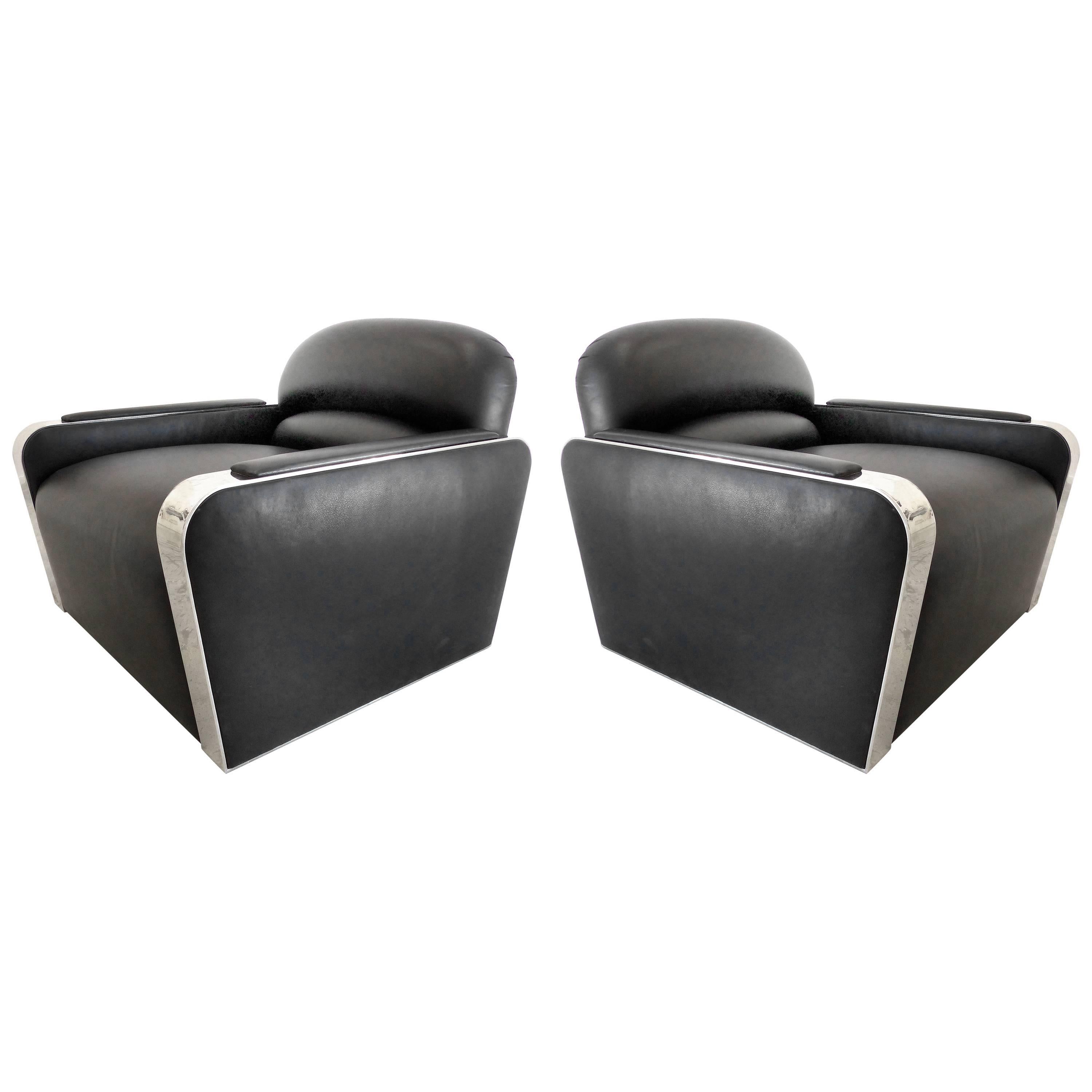 Stanley Jay Friedman for Brueton Stainless and Leather Habana Chairs, Pair