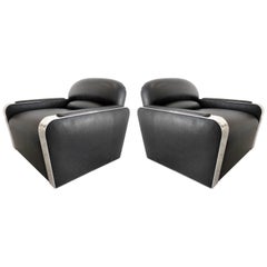 Stanley Jay Friedman for Brueton Stainless and Leather Habana Chairs, Pair