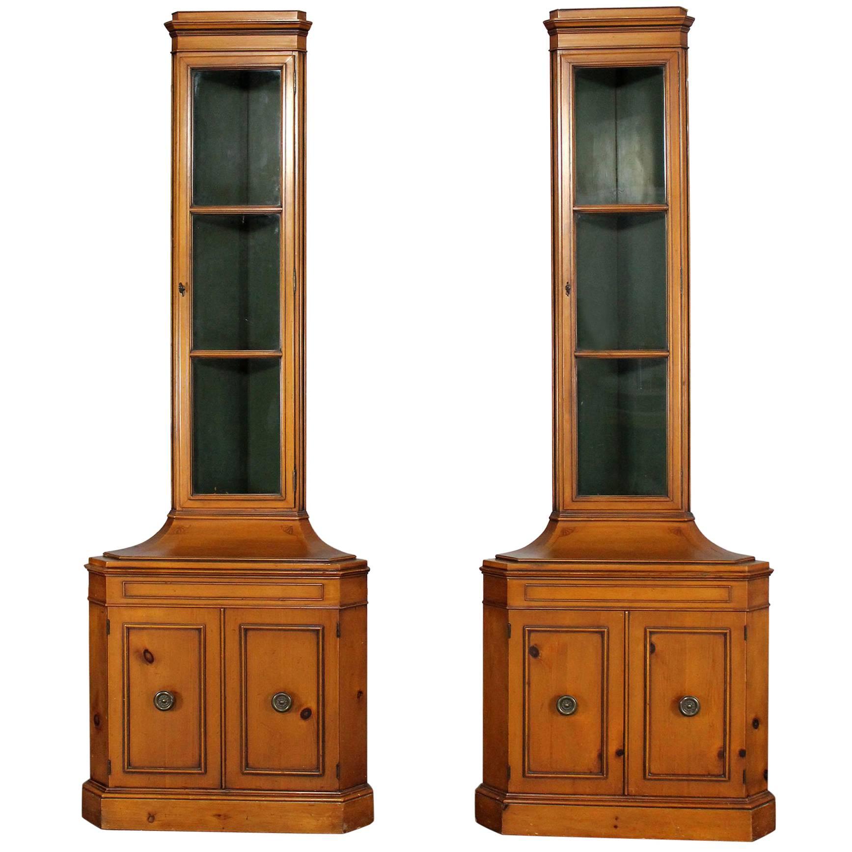Knotty Pine Distressed Corner Cabinets Pair by Weiman Heirloom Quality Tables