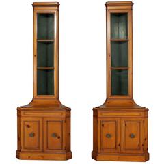 Knotty Pine Distressed Corner Cabinets Pair by Weiman Heirloom Quality Tables