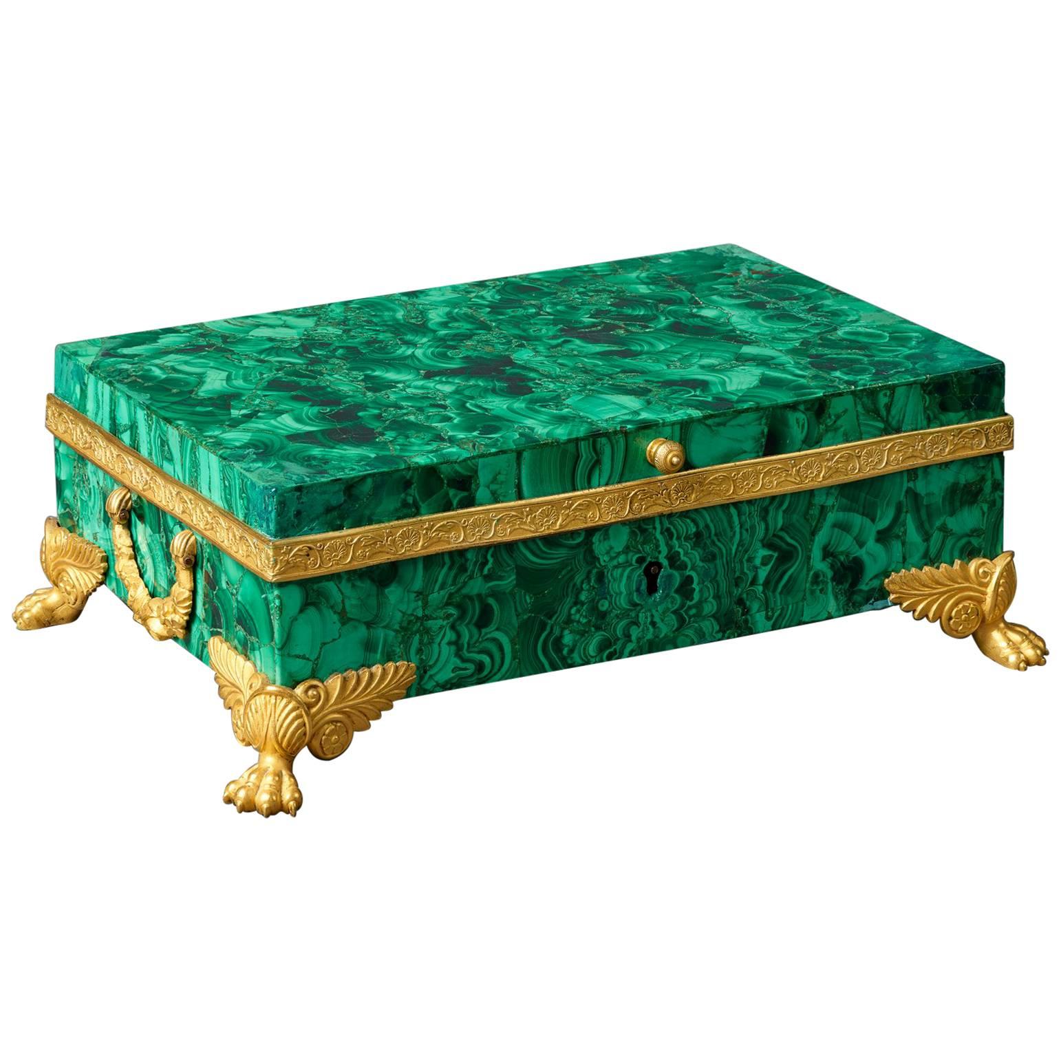 Early 19th Century Russian Empire Ormolu Mounted Malachite Box Casket