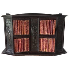 Art Nouveau Tabletop or Hanging Bookcase 40 Shakespeare Volumes & Copper Panels