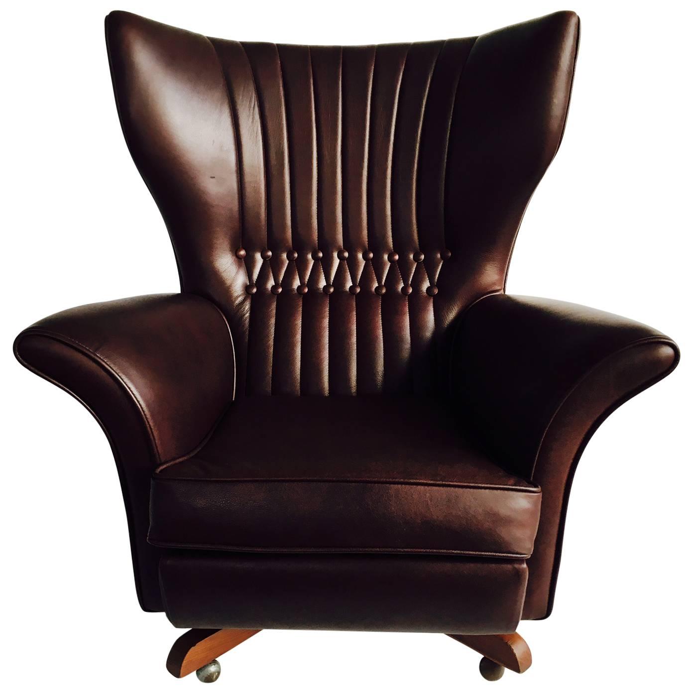 G Plan 6250 Leather Swivel Wing Chair For Sale