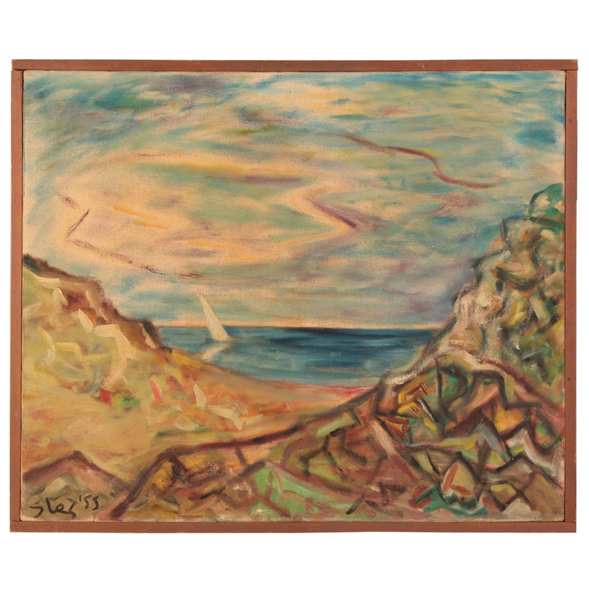 Peinture à l'huile d'une scène océanique sur lin de Steven Sles en vente