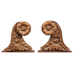 Antique Pair of Large 18th Century French Architectural Carved Elements on Stands