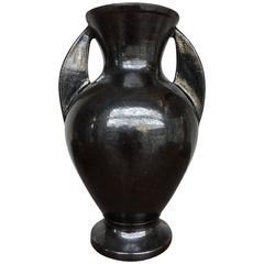 Large French 1950s Black Ceramic Vase