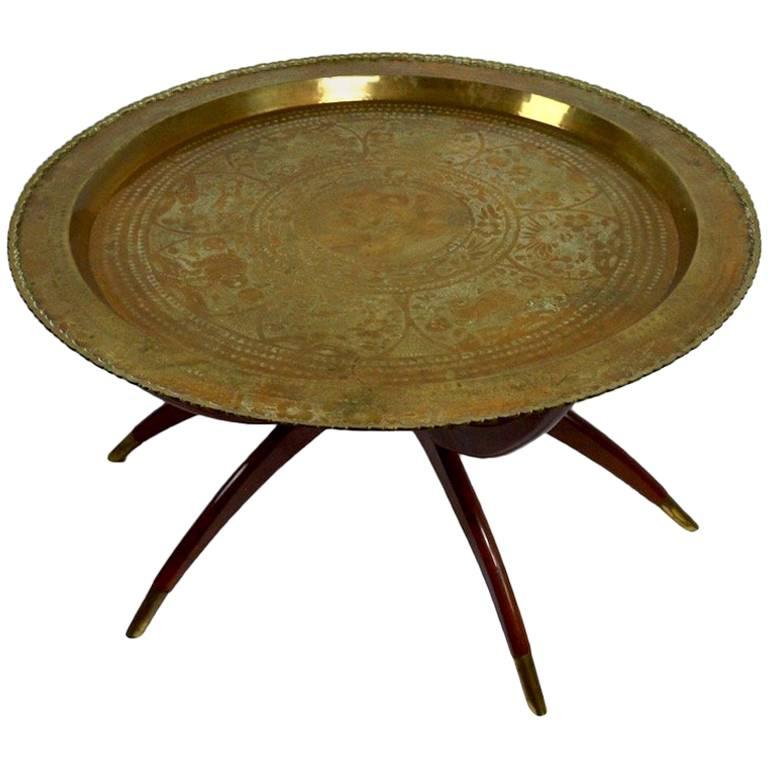 Brass and Mahogany Tray Top Table For Sale