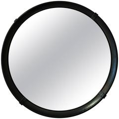 Circular Black Leather Mirror