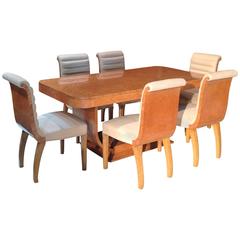 Original Art Deco Bird's Eye Maple Dining Table and Chairs by Epstein