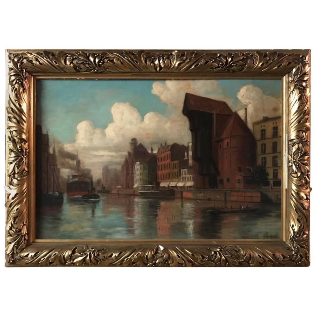 Polish Painter A. Pantopski, View of Danzig For Sale