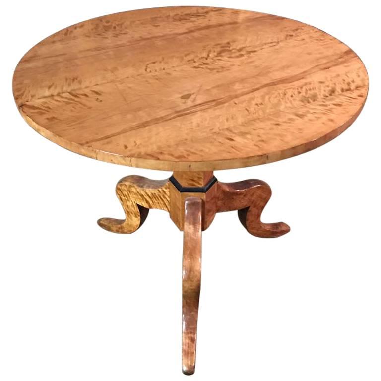 Early antique Biedermeier Round Folding Table circa 1820 birch veneer